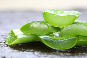 cut pieces of aloe vera showing aloe gel